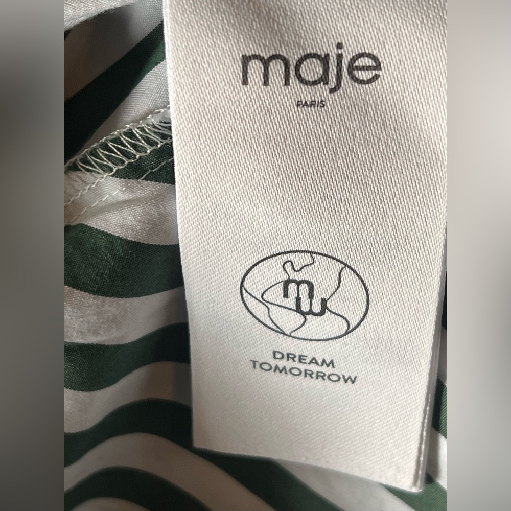 Maje Paris women striped Dress Greenwhite flared skirt formal coquette 32”waistM - Picture 11 of 16